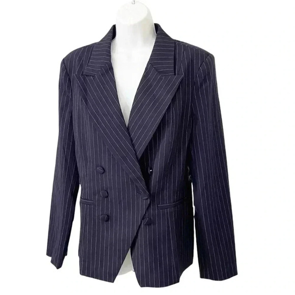 NWT Good American Pinstripe Waisted Blazer Jacket size 3 or Large - Picture 1 of 9